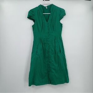 Mauve by Anthropologie green button dress‎ xs